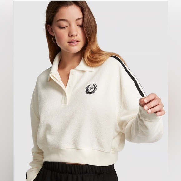 Victoria's Secret Tops - Victorias Secret REVERSE FLEECE CROPPED POLO SWEATSHIRT Size L New with Tag